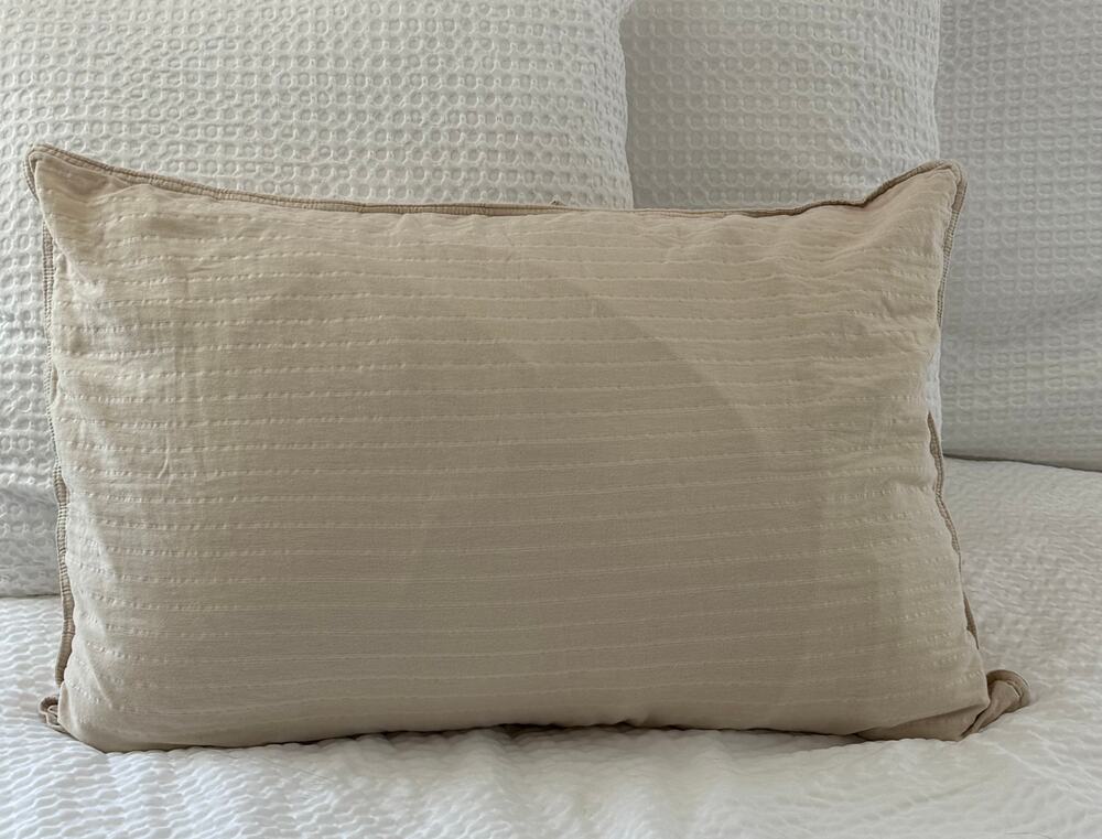 DKNY Pure Standard Queen Pillow Sham Cotton Textured Neutral Tie Back Slub 20x30